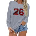 thumbnail image 3 of Chandail en Molleton Col Rond Femme Basique Automne Chandail-Over avec Imprimé Lettre Col Rond Superposition Confort Manche Longue Femme Gris G, 3 of 7