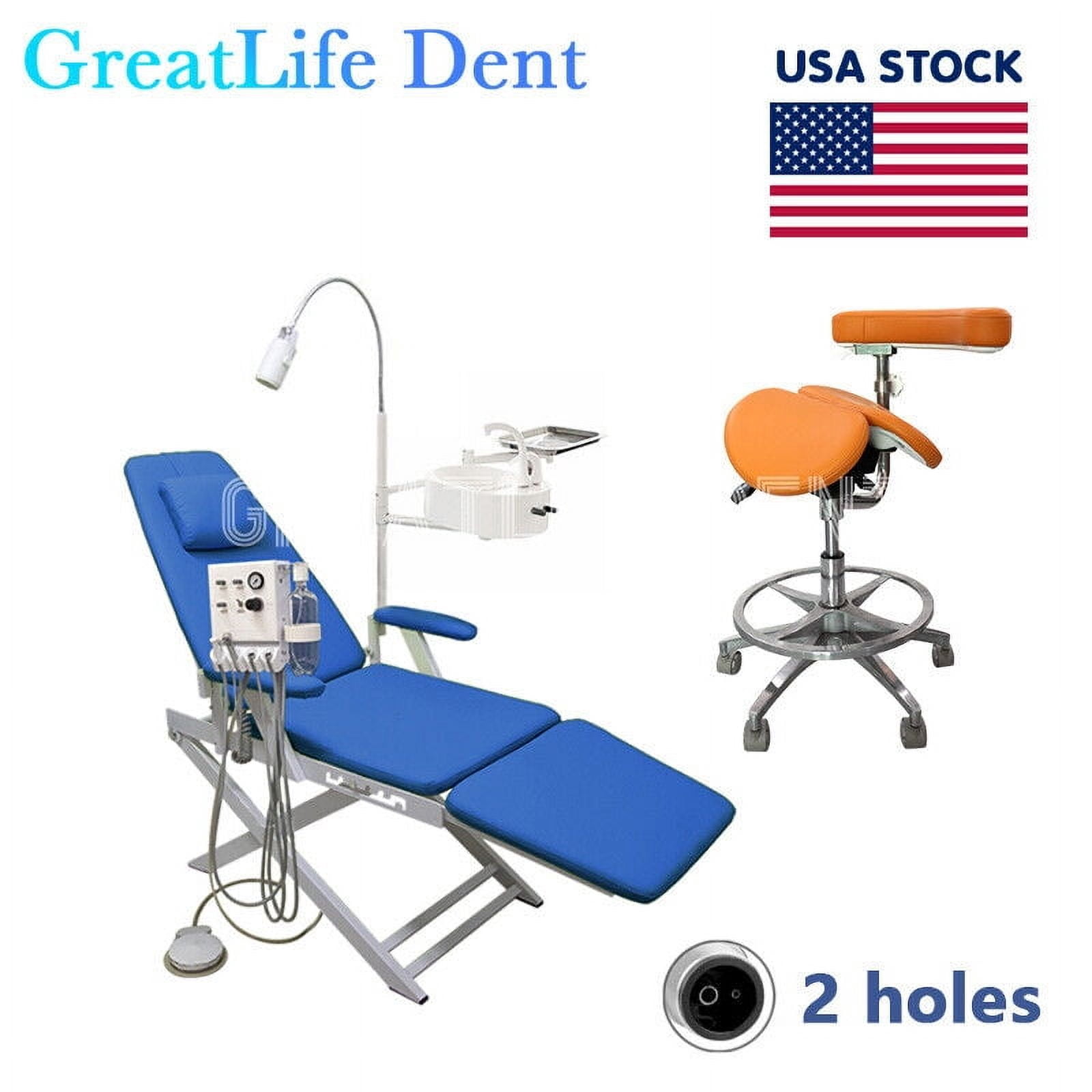 GreatLife Dent USA Stock PORTABLE DENTAL FOLDING CHAIR LED LIGHT+TURBINE+DENTIST STOOL