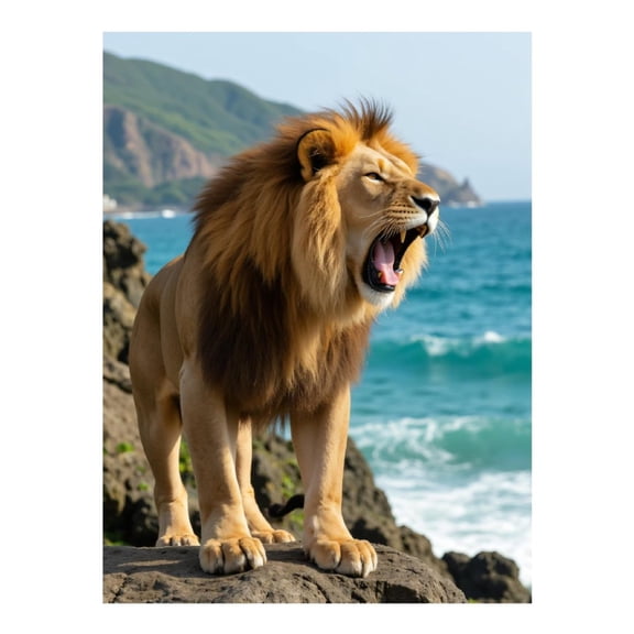 Diamond Art Kit for Adults, Lion Roaring Ocean Cliff Scene Diamond Painting for Adults Beginners, DIY Diamond Art Painting Kits, 5D Diamond Painting Crafts for Home Decor 12x16 Frameless