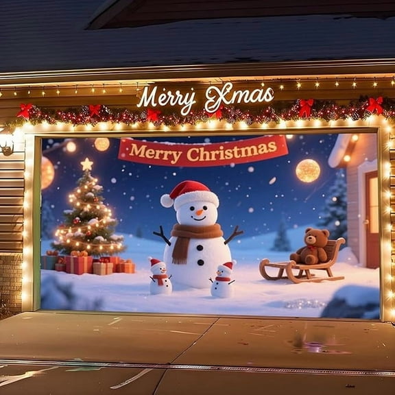 Hometravel Christmas Garage Door Cover, 2025 Large Holiday Banner Decor, Hanging Photography Background for Outdoor Display
