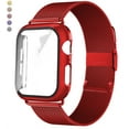 thumbnail image 1 of ALMNVO Band for Apple Watch Bands with Case 42mm, Stainless Steel Mesh Milanese Loop with Glass Screen Protector Case for Apple Watch Series 3,2,1,red, 1 of 6