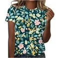 thumbnail image 2 of Yuwull Tops For Women Going Out Tops For Women Women Vacation Style Floral Print Round Neck Short Sleeved T-Shirt Summer Tops For Women 16XL, 2 of 5