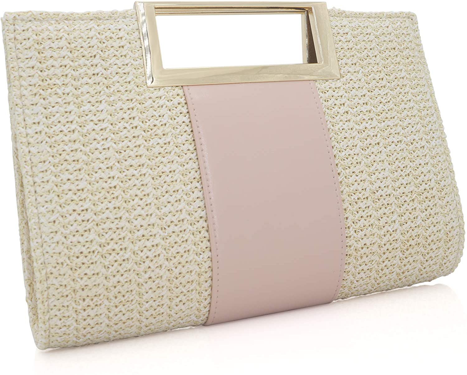 Dexmay Large Top Handle Straw Clutch Women Beach Purse