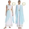 thumbnail image 7 of iiniim Women Chiffon Ancient Toga Costume Grecian Toga Dress Roman Dress with Gold Leaves Garland Headwear Light Blue XL, 7 of 7