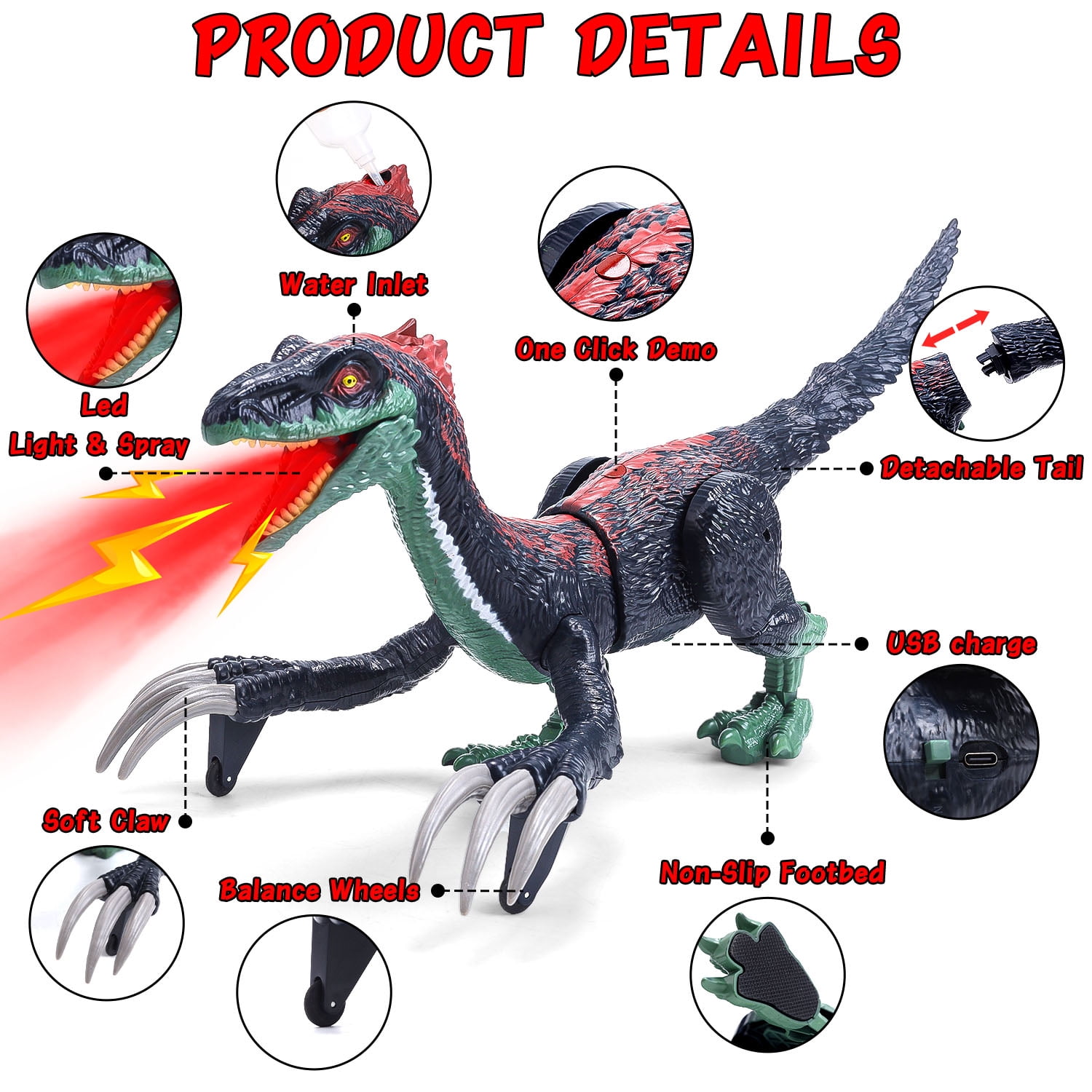 JoyStone Remote Control Dinosaur Toys for Kids - Realistic Walking, Roaring, Light & Spray, 18.2" RC Therizinosaurus Toys, Gift for Boys Girls Age 3+