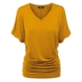thumbnail image 2 of Made by Johnny V Neck Short Sleeve Dolman Top with Side Shirring XXXL MUSTARD, 2 of 6