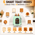 thumbnail image 3 of Mecity Smart Touch Screen Toaster 2 Slice, Retro Wide Slot Stainless Steel Toaster with 6 Browning Levels, Reheat & Defrost, for Bagel, Toast, Bread, Removable Crumb Tray, Green, 3 of 8