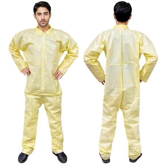 Disposable Coveralls Polypropylene Polyethylene Waterproof Yellow 5 pack 2X-Large