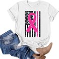 thumbnail image 4 of Alkepwun Breast Cancer Shirt for Women Pink Ribbon Graphic Tees American Flag Shirt Breast Cancer Awareness Casual Crew Neck Short Sleeve T-Shirts Tops, 4 of 6