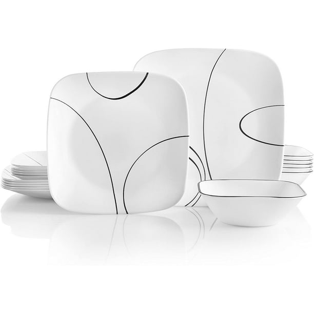 Corelle Service for 6, Chip Resistant, Simple Lines Dinnerware Set, 18