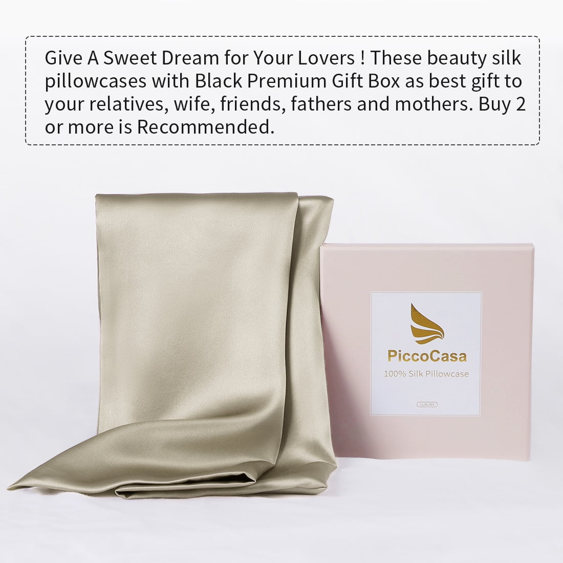 Unique Bargains 2-Pack 25 Momme Mulberry Silk Pillowcases, Standard, Taupe