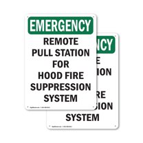 (2 Pack) Remote Pull Station For Hood Fire OSHA Emergency Sign 10 Inch X 14 Inch Indoor / Outdoor Rust-Free Aluminum Metal Signs for Workplace, Workshop, and Construction Site, Made in