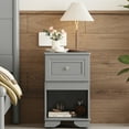 thumbnail image 3 of Glavbiku Mid-Century Nightstand with Drawer & Open Shelf for Bedroom,Retro Bedside Table,Gray,Adult, 3 of 8