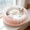 thumbnail image 5 of Cat-Eared Circular Plush Cat Bed With Tail Accent All-Season Soft Warm Washable Portable Cat Base For Indoor Cats(Pink-S), 5 of 5