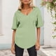 thumbnail image 4 of Sudadera con capucha de manga corta de punto de verano de color liso para mujer: cuello en V, capucha con cordón y tejido ligero para uso informal., 4 of 6