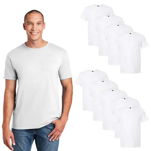 Gildan Men's Softstyle T-Shirt, Blank White 9-Pack, Short Sleeve Crew Neck, Modern Fit, Sizes S-3XL