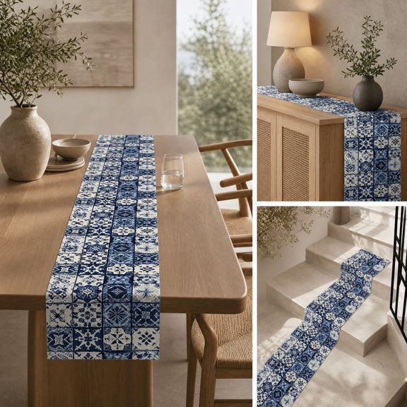 Decorative Table Runner 33 x 180cm, Long Fabric Runner for Coffee Table Dining Table Console Buffet Cabinet Holiday Party Center Display and Everyday Home Decoration