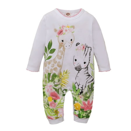 

TUOBARR Infant Baby Boys Girls Long Sleeve Cartoon Floral Elk Print Romper Jumpsuit White (0-18Months)