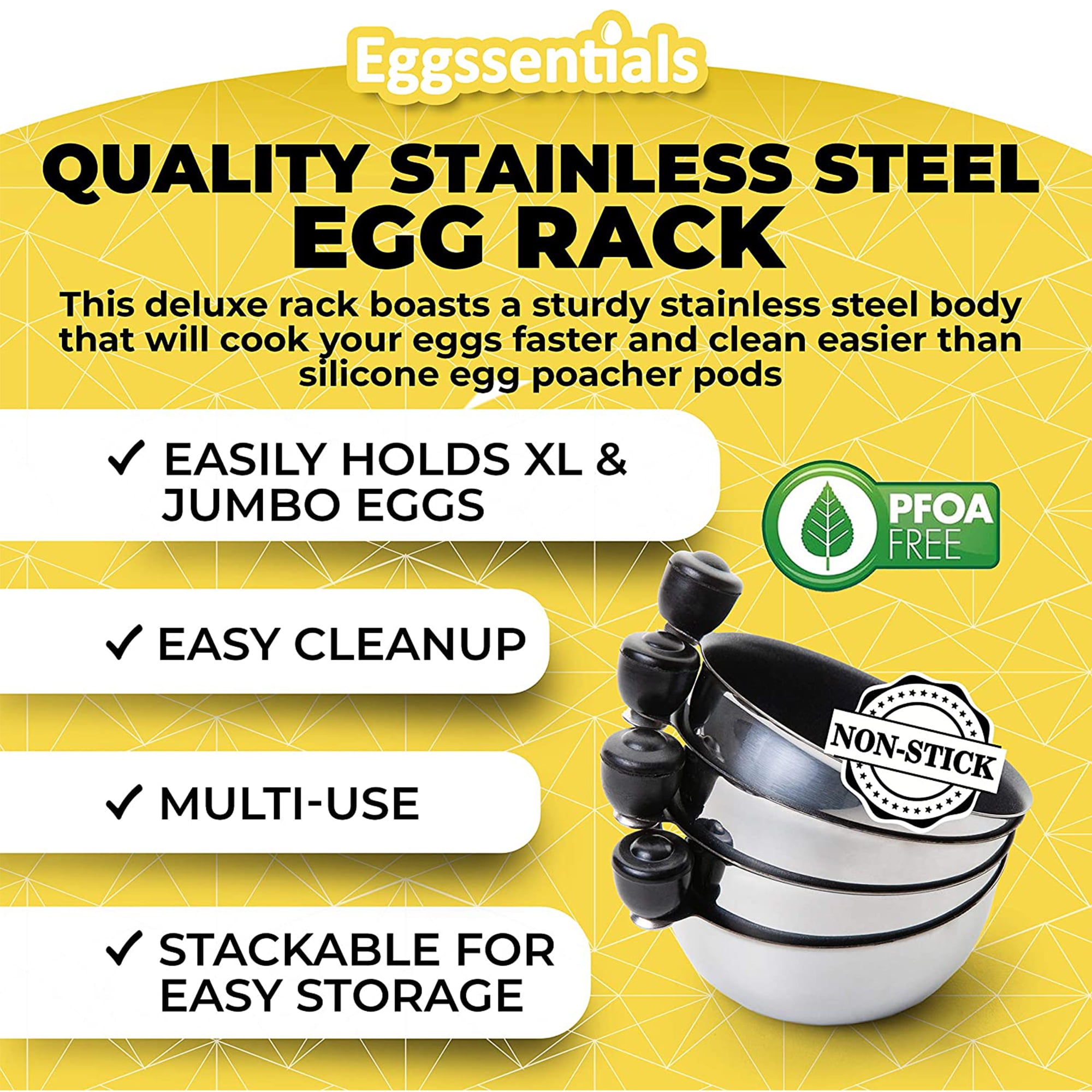 Eggssentials Egg Poacher Pan Nonstick Coating - Poached Egg Cooker,  Stainless