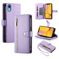 Allytechgroup Wallet Case for Apple iPhone XR, 9 Cards Holder   Zipper Pocket   Hand Wrist Shockproof Stand Flip Cover RFID Blocking Phone Case for Women Men, Purple