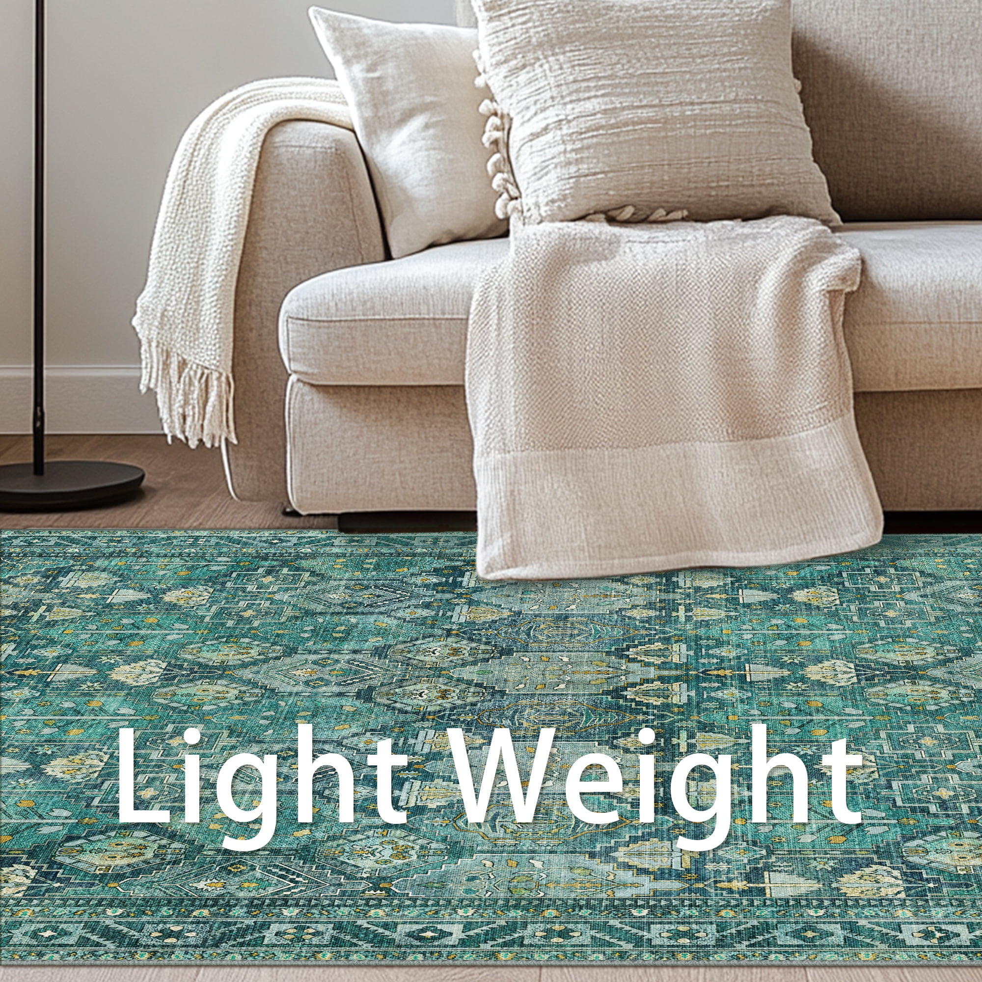 KUETH 6'x9' Area Rugs for Living Room, Ultra-thin Non Slip Machine Washable Vintage Indoor Rug, Low Pile Chenille Print Rug for Bedroom Dining Room Home Office