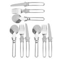 thumbnail image 4 of Juego de 3 cubiertos plegables portátiles de acero inoxidable, cuchara, tenedor y cuchillo para picnic y cena., 4 of 14