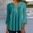 thumbnail image 2 of Naughtyhood Shirts for Women,Women's Casual Trumpet 3/4 Sleeve Buttoned Integral Ruched Tops Pleated T-shirts Blouses Green M, 2 of 7