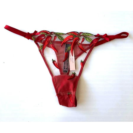Victoria s Secret Very Sexy Red Pepper Embroidered Mesh Lace V-string Thong Panty X-Large NWT