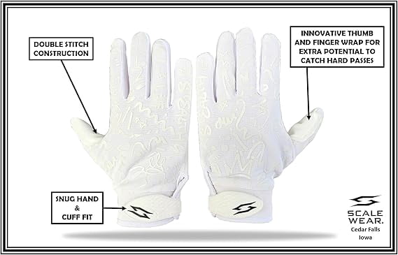 Just for You Momma Football Receiver Gloves - Black White Battle College Lineman Football Gloves Adult Youth Men’s Small to XXL Sizes Money (White, Youth - XS)