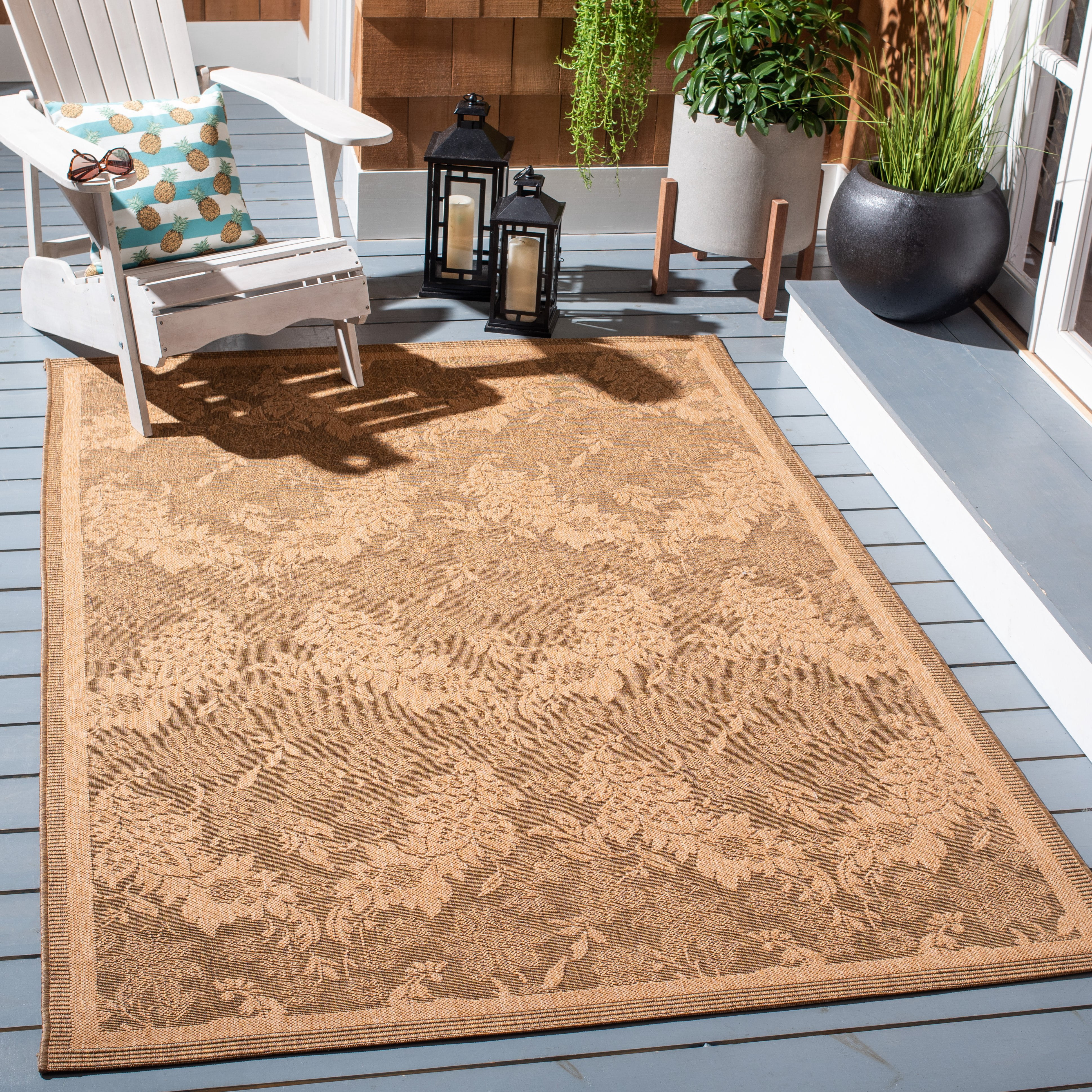 SAFAVIEH Courtyard Zowie Geometric Indoor/Outdoor Area Rug, Gold/Natural, 5'3" x 7'7"