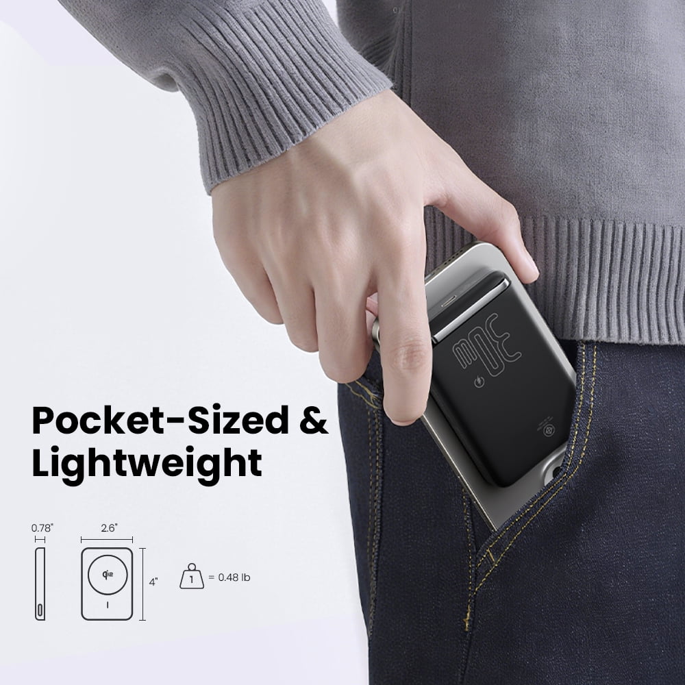 PISEN Wireless Portable Charger, Qi2 15w Wireless Battery Pack 10000mah with 30w PD Fast Charging, With Foldable Stand, Slim Flight-Safe USB C Battery Pack for Smart Phones and Tablets