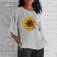 thumbnail image 2 of Moda mujer Casual manga tres cuartos cuello redondo algodón Lino impreso sólido Tops blusa Pompotops hfajkhk136618, 2 of 5
