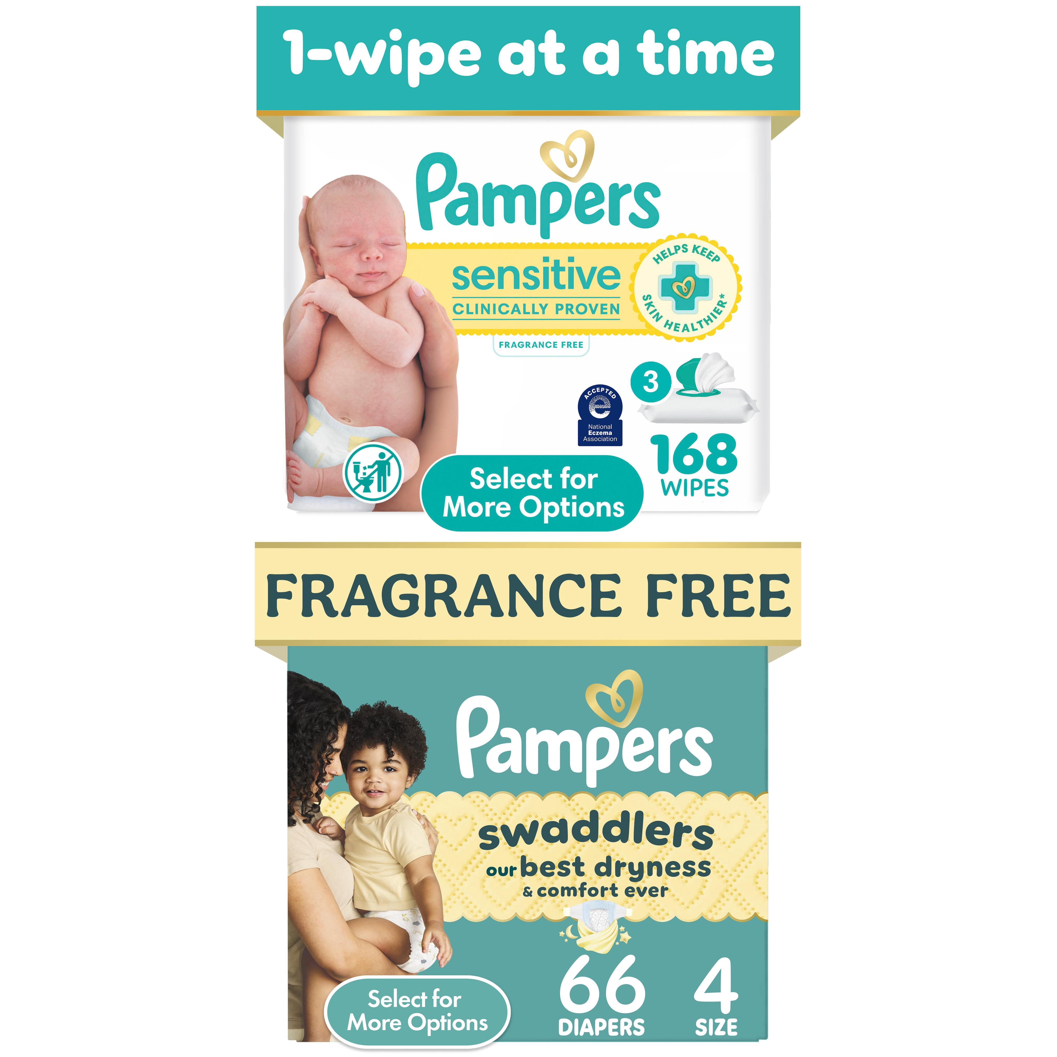Pampers Swaddlers Diapers Size 4, 66 Count & Sensitive Wipes, 168 Count Bundle (Select for More Options)