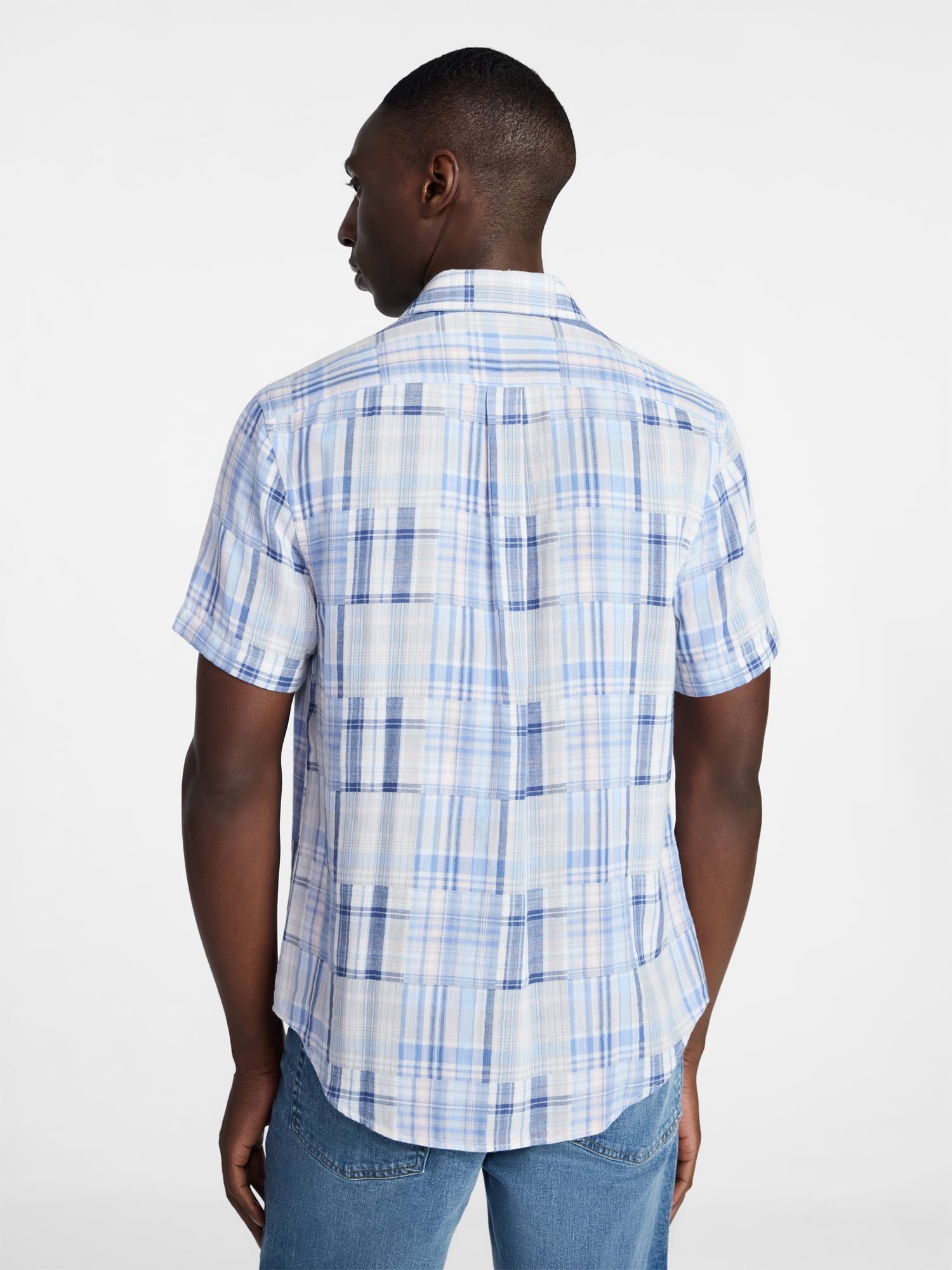 George Men's Patchwork Shirt with Short Sleeves, Sizes S-5XL