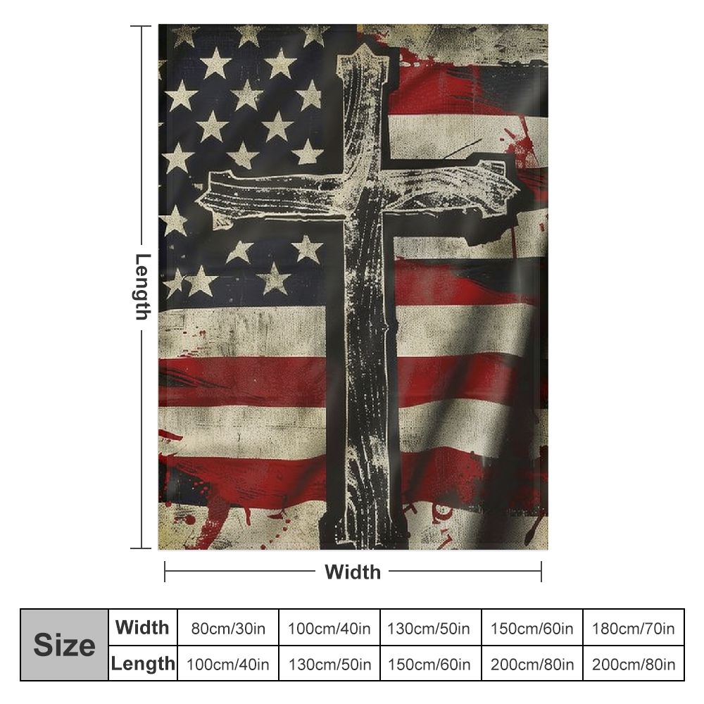 Patifu Christian Cross US Flag Blanket Christ Religious Decor Throw Blanket Jesus Faith Inspirational Blanket Gifts for Women Men Winter Bedding Warm Soft Plush Fleece Flannel Blanket for
