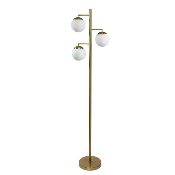 Ozarke Cosmic Glow Floor Lamp, Modern Freestanding Lamp with 3-Globe Glass Shade, UL Listed - Brass