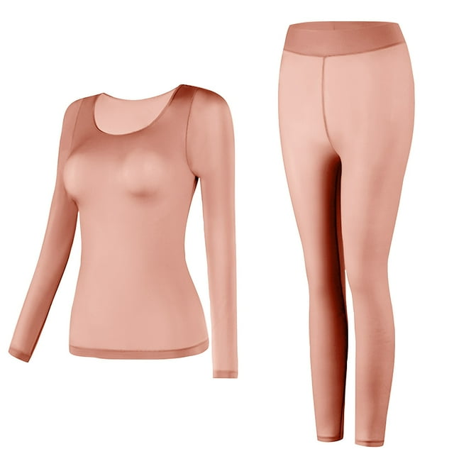 FAIWAD Womens Underwear Set Long Sleeve Round Neck Tops and Pants Seamless Stretch Basic Suit