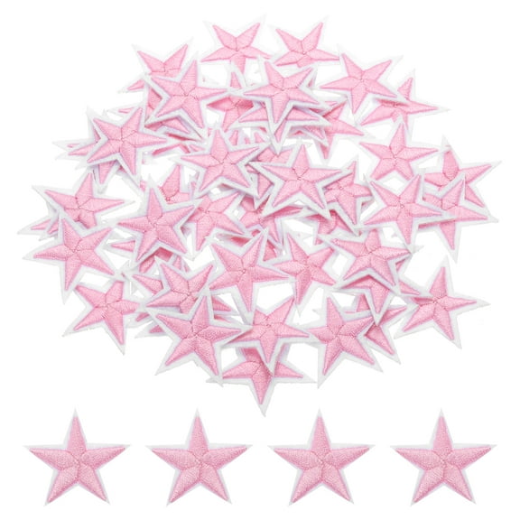 Uxcell 5Star Iron on Patches Embroidered Sew Patches Appliques Pink 50pcs