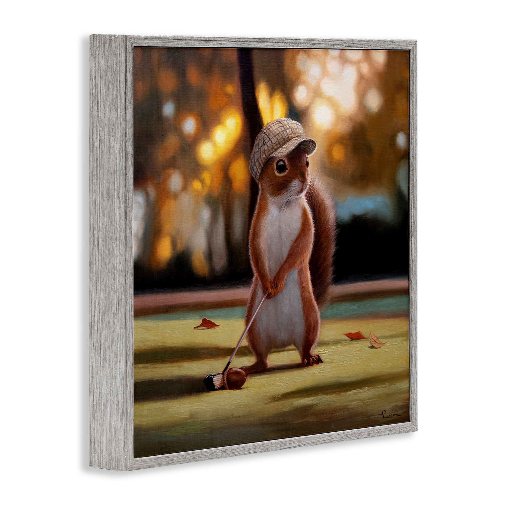 Stupell Industries Golf Nut Squirrel Gray Framed Giclee Art, design by Lucia Heffernan