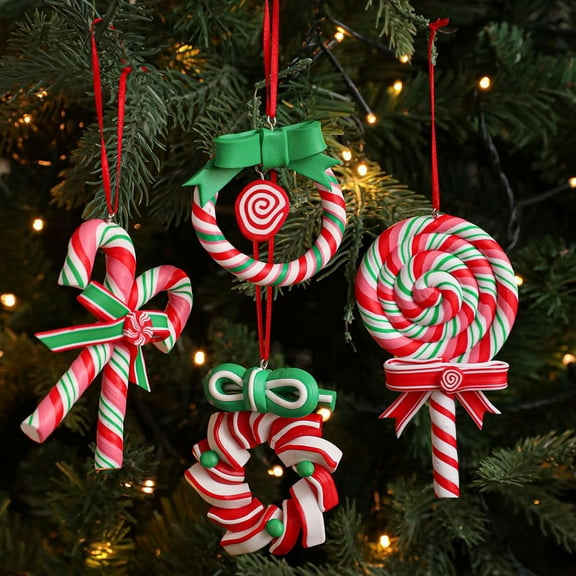 Dserfhy Christmas Lollipop Ornament Colorful Polymer Clay Peppermint Candy Cane Hanging Decoration Xmas Tree Holiday Party Home Decor Festival Gift