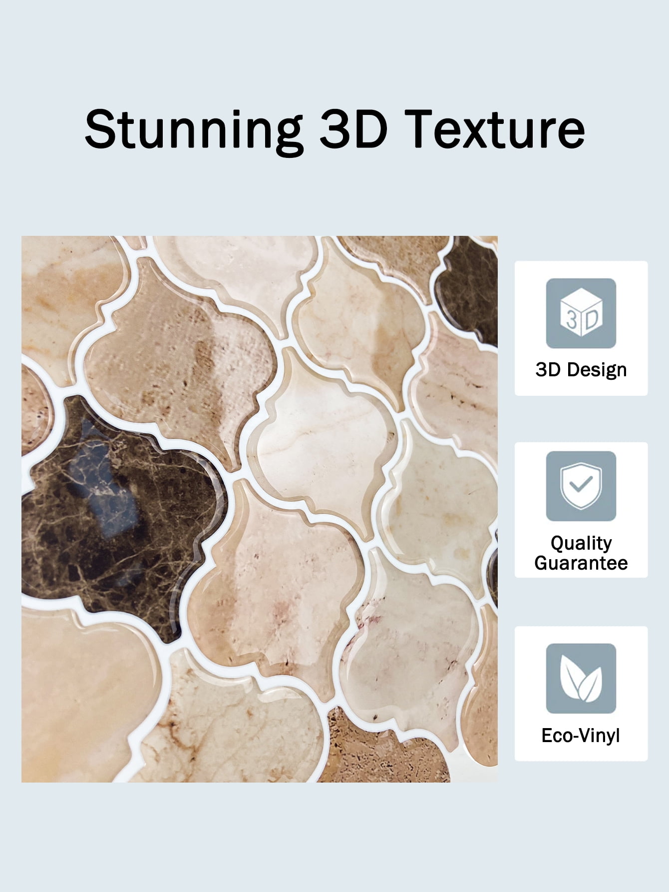 clevermosaics Self Adhesive Marble Vinyl Tile for Kitchen & Bathroom Walls, Waterproof Peel & Stick, 10-Pack