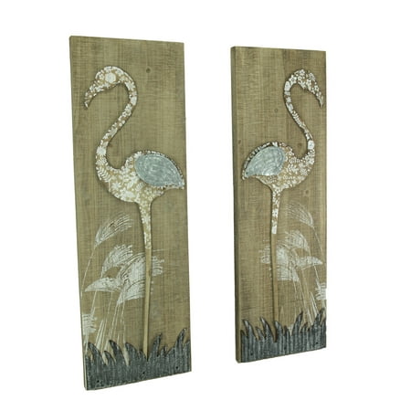  Rustic  Floral Flamingo 2 Piece Wood and Metal Wall  Decor  