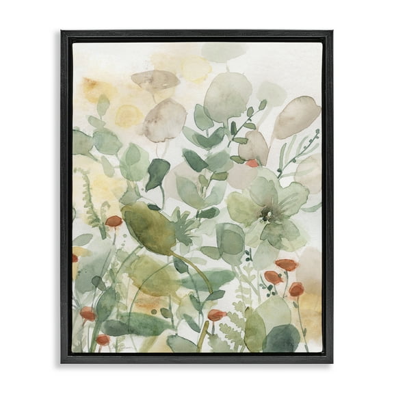 Stupell Industries Layered Transparent Leaves Plants & Flowers Painting Black Floater Framed Canvas Art Print Wall Art, 17 x 21
