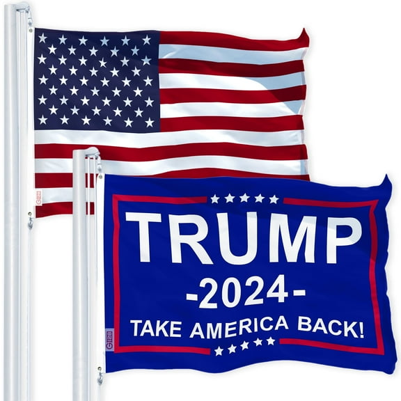 G128 Combo Pack: USA American Flag & 2024 "Take America Back" Blue Flag 3x5 FT Printed 150D Polyester