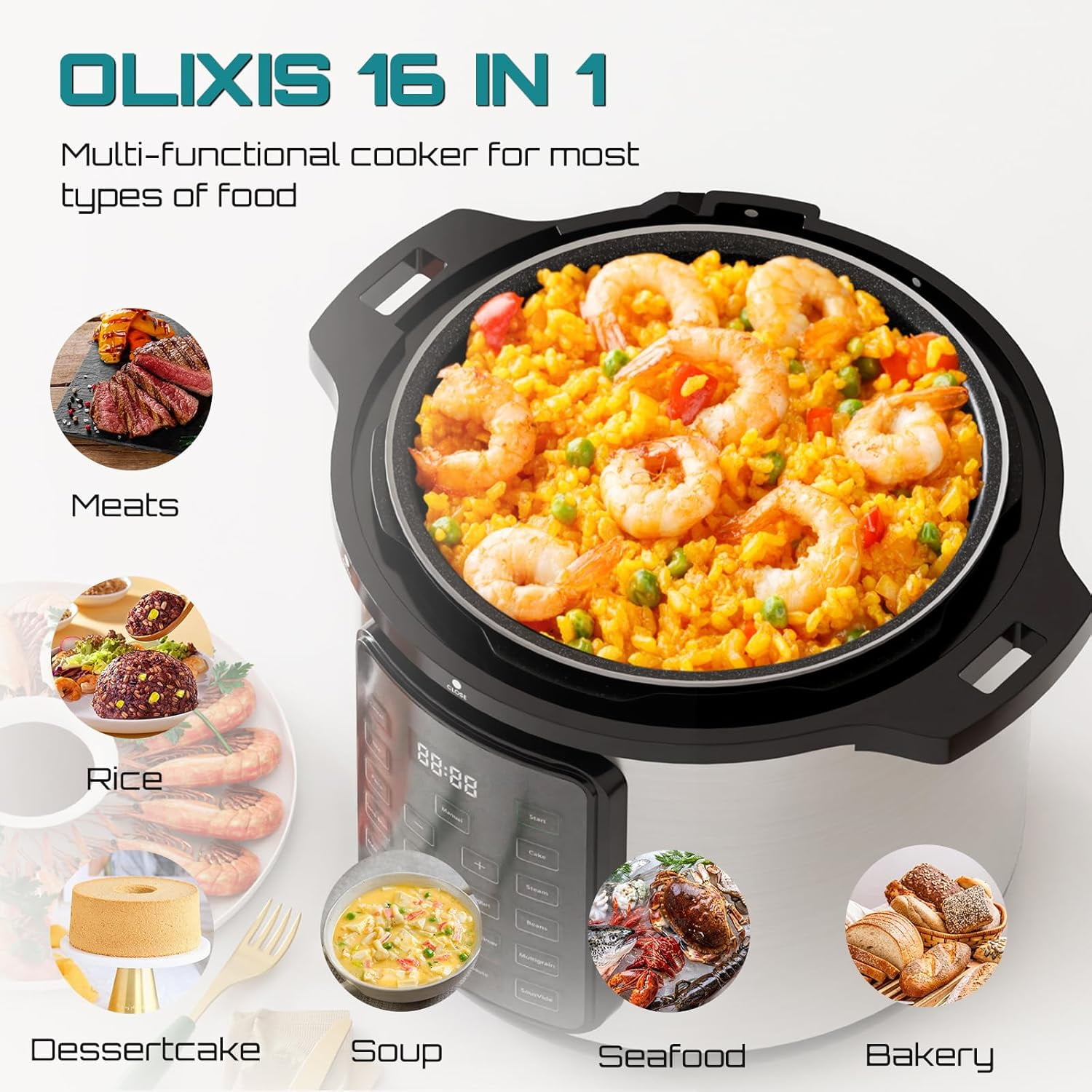 Electric Pressure Cooker 8QT Multi-Cooker with 16-in-1 Functions for Rice, Steaming, Yogurt, Slow Cooking