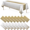 thumbnail image 1 of Juego de mantel y camino de mesa, paquete de 16 unidades, color blanco/dorado, para fiestas, 1 of 7