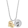 thumbnail image 1 of Delight Jewelry Goldtone Large Best Friend Heart with Crystal - Silvertone Script Initial Disc - T - Charm Necklace, 20"+3", 1 of 4