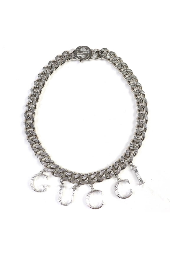 Pre-Owned GUCCI 675769 Script Logo Choker with Interlocking G Necklace, Silver, Made... (Good)