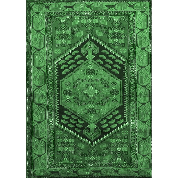 Ahgly Company Indoor Rectangle Persian Emerald Green Traditional Area Rugs, 2' x 4'