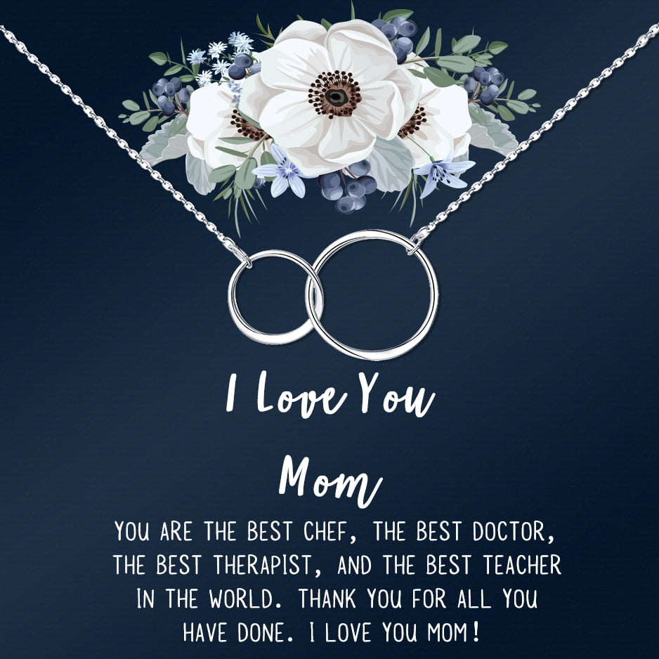 I Love You Mom, Jewelry with Gift Wrapping, Card - Gifts for Mom, Daughter, Birthday, Mothers Day - Two Infinity Ring Necklace for Women [Silver Infinity Ring, No-Personalized Card]